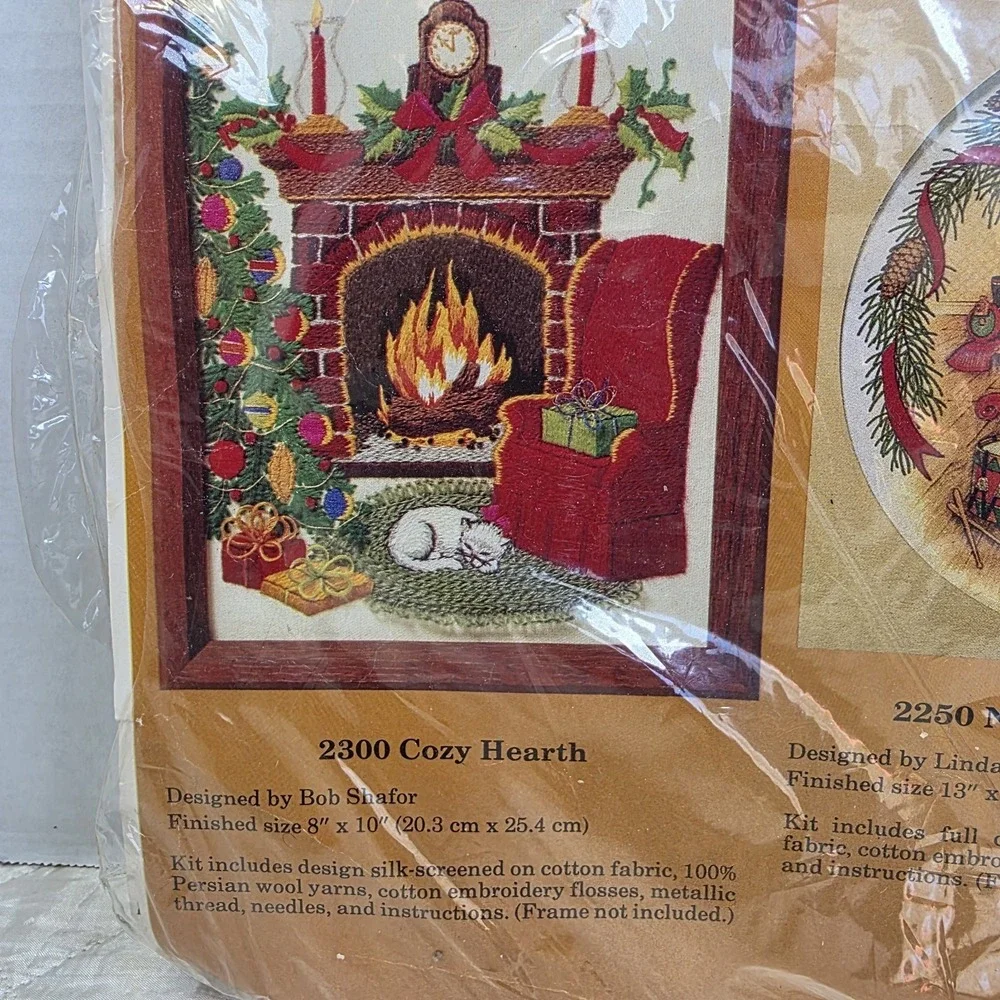 Vintage Christmas Cozy Hearth Embroidery Kit Wool Yarn Creative Circle #2300